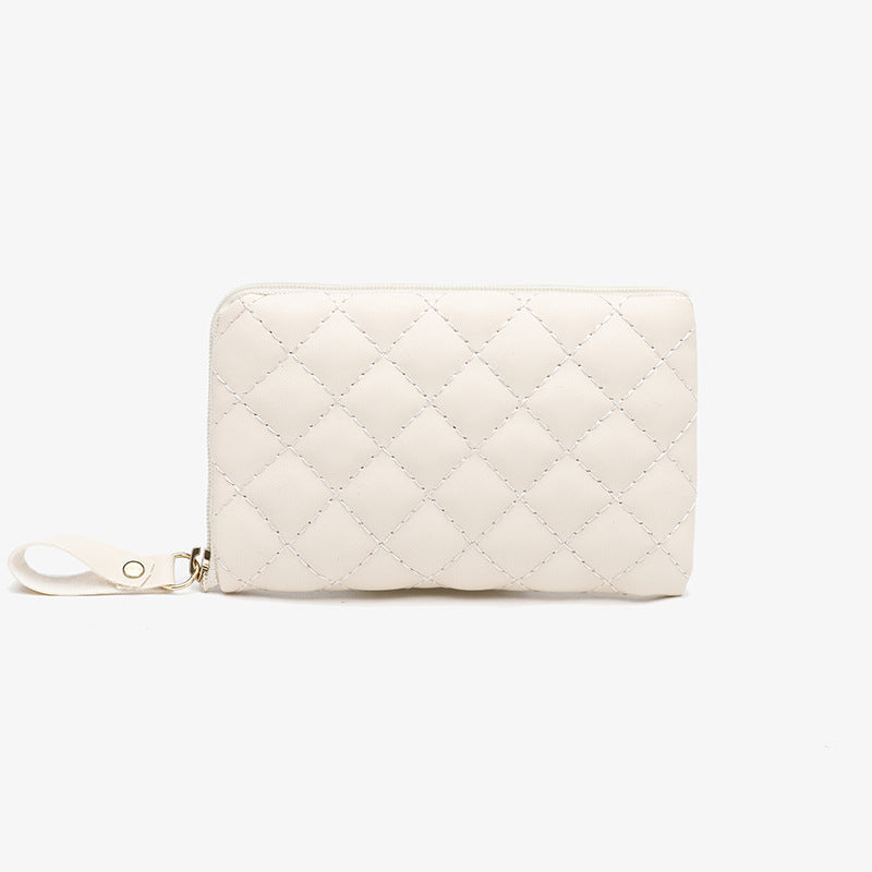 Wholesale Trendy PU Coin Purse Key Wallet White With Rhombus Pattern Unisex Fashion Accessory