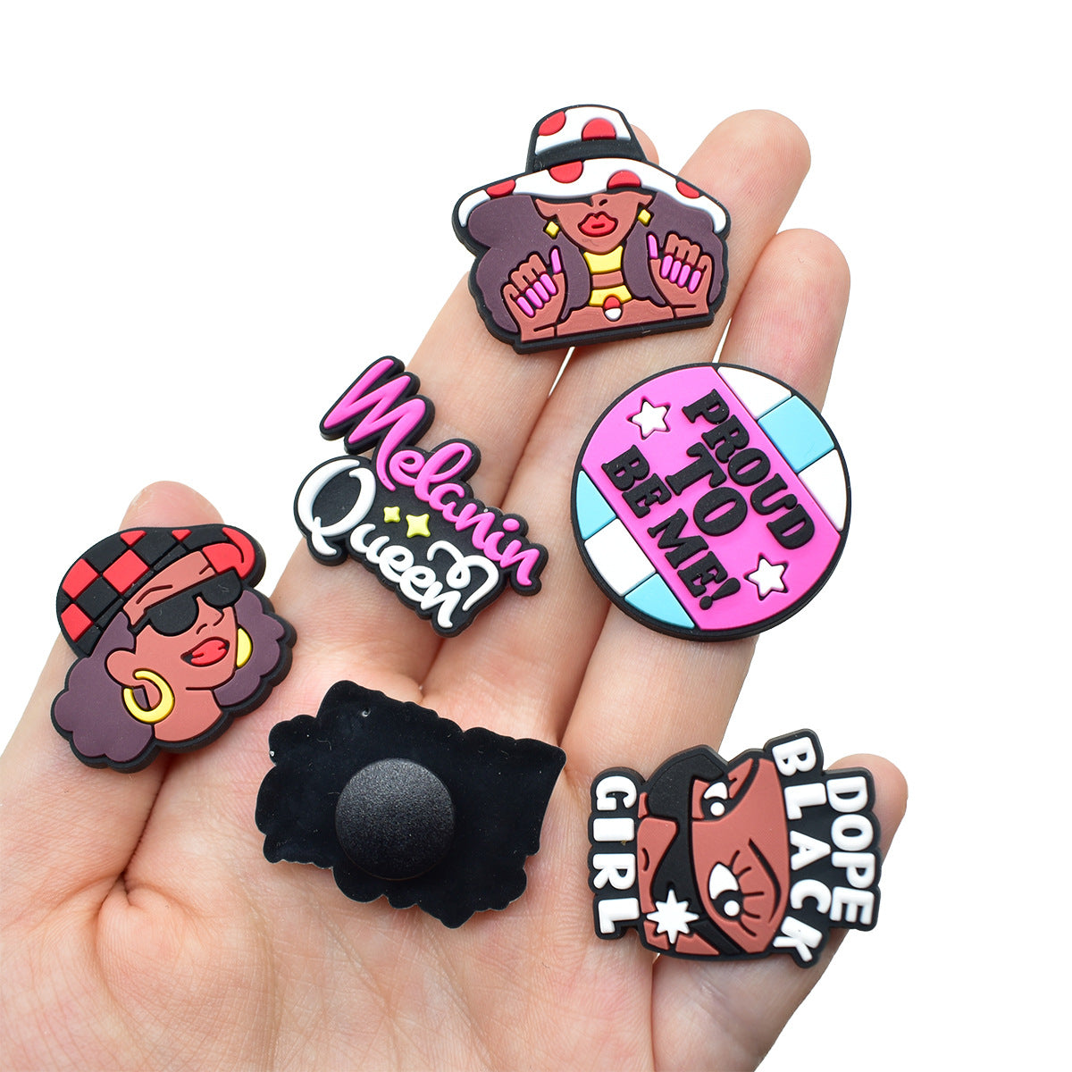 Wholesale Random 100pcs Black Girl Series  PVC Soft Rubber Shoe Buckle Decoration