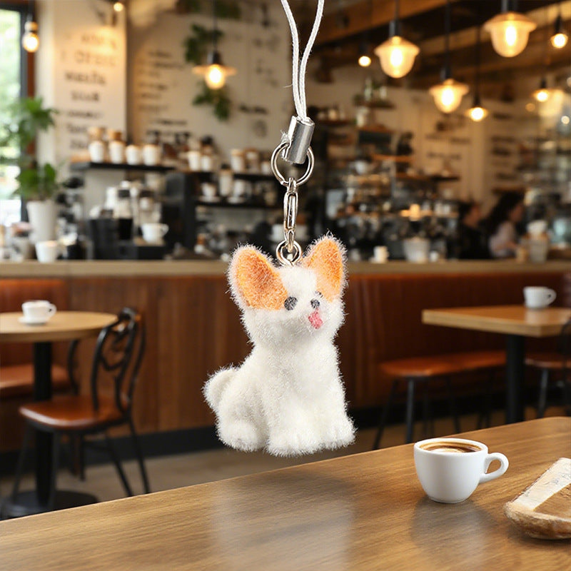 Wholesale Cute Stereo Flocking Resin Dog Pendant Keychain