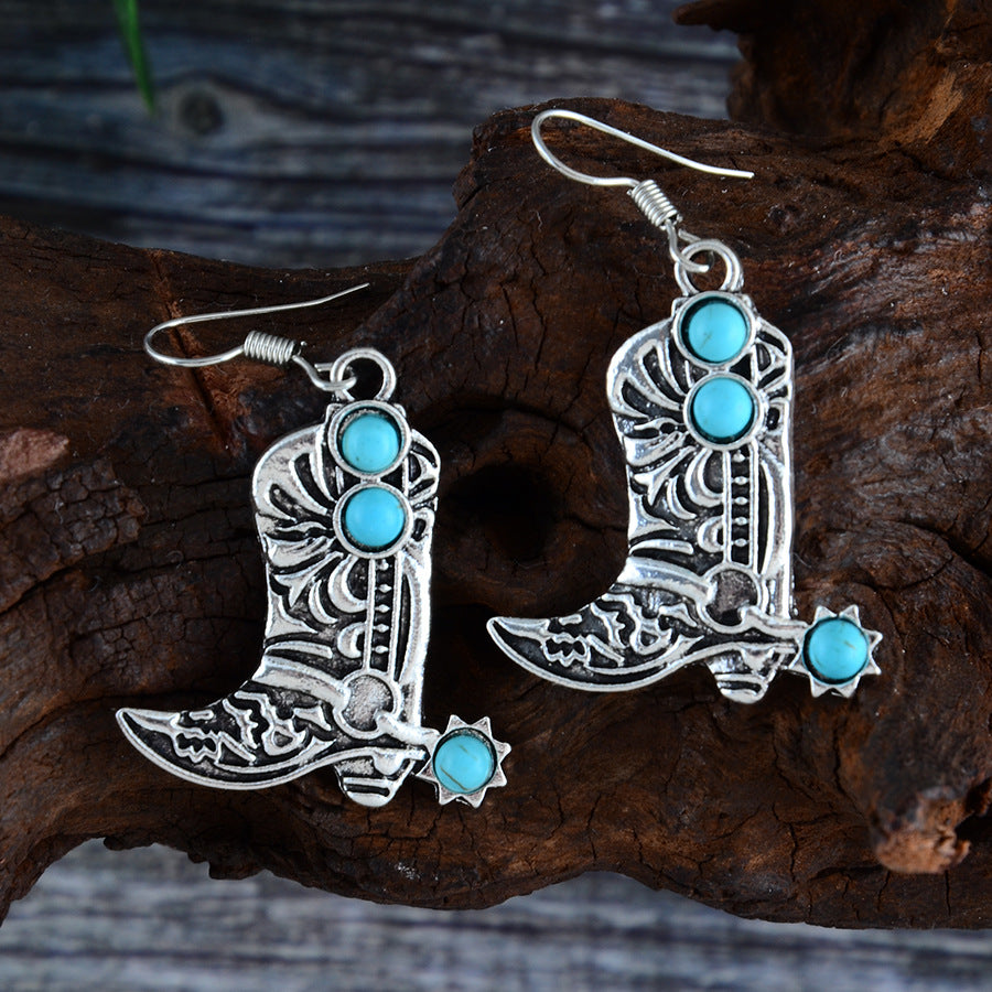 Wholesale retro inlaid turquoise pendant earrings