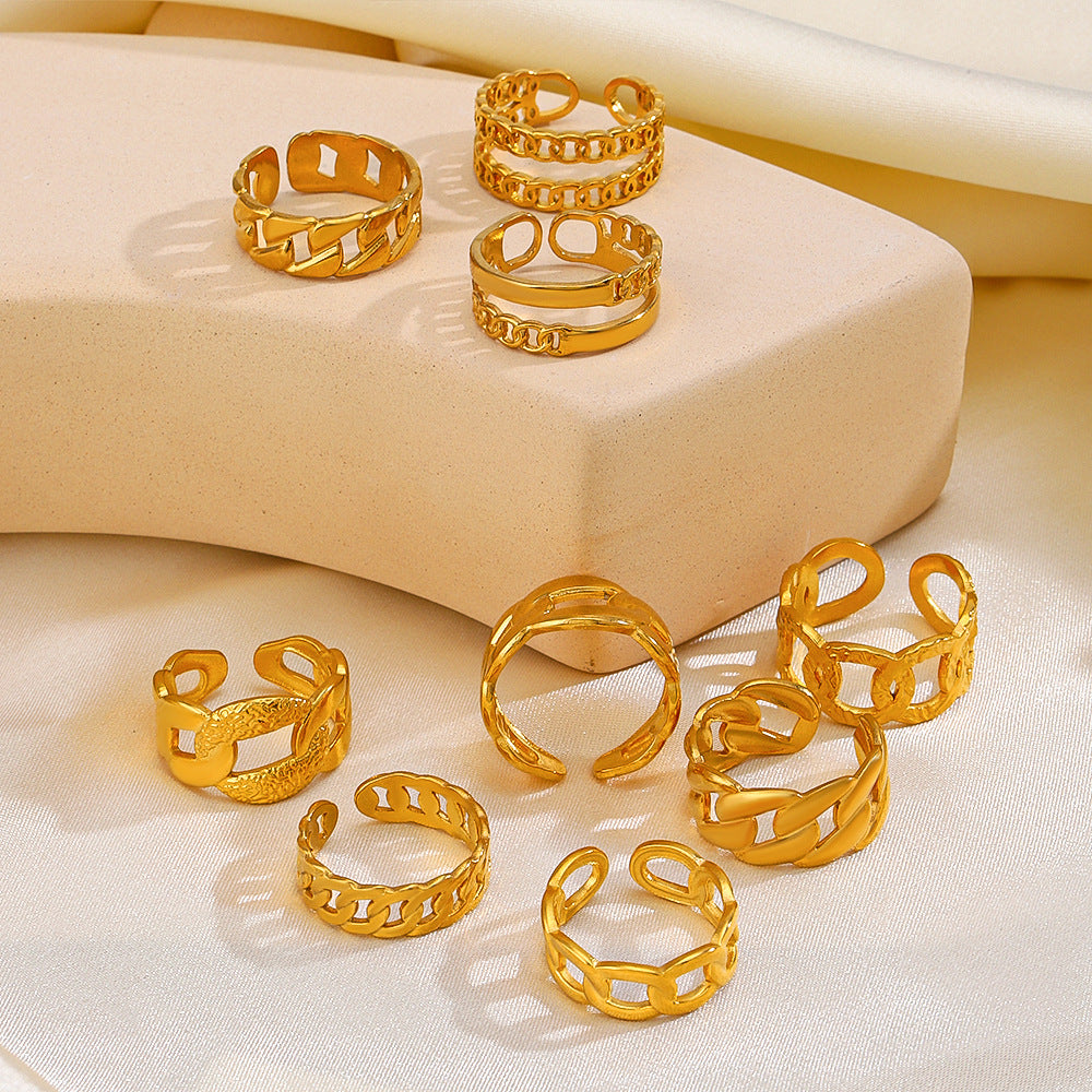 Wholesale Vintage Stainless Steel Rings Open Adjustable Rings 18K Gold Plated Rings ACC-RS-QinZhe001