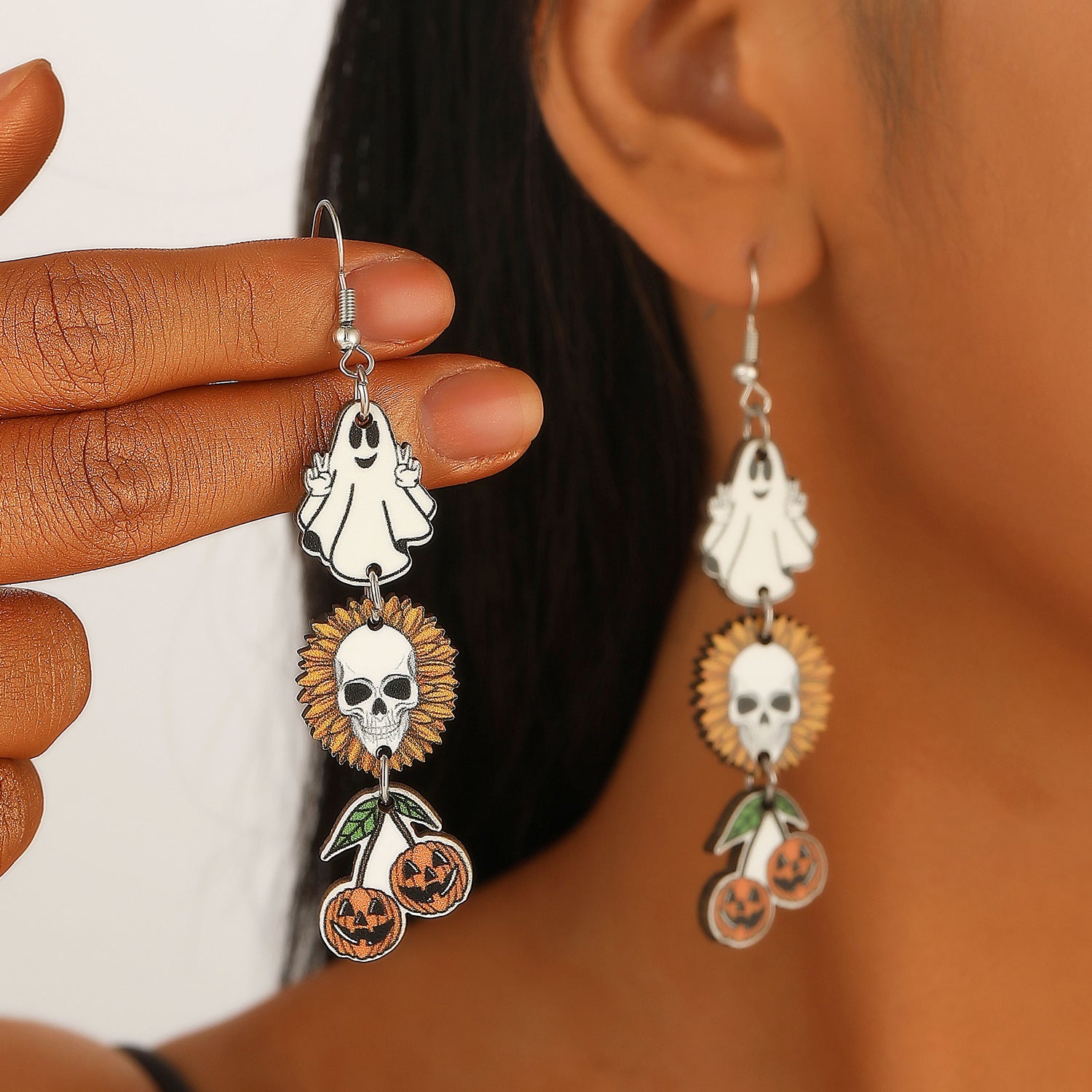 Wholesale  Halloween Wooden Color Printed Earrings