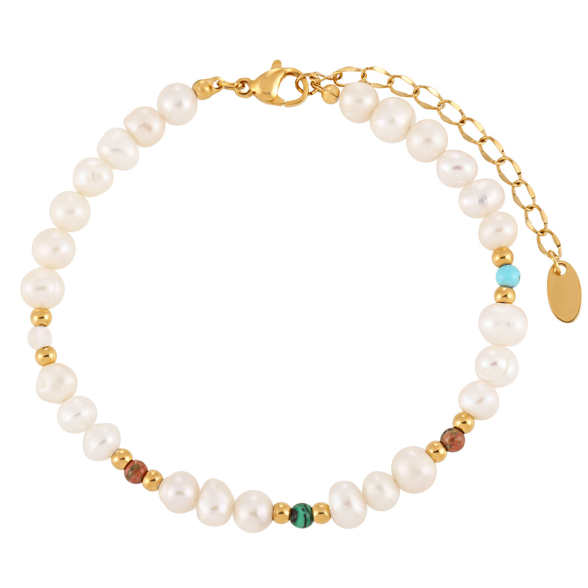 Wholesale Bohemian light luxury natural stone freshwater pearl titanium steel bracelet