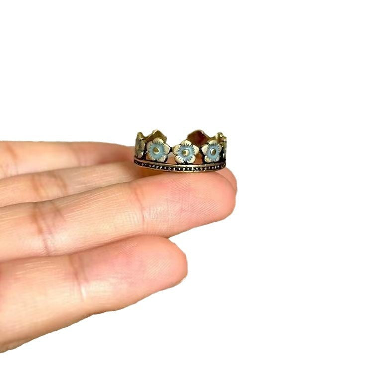 Wholesale Retro Blue Flower Ring