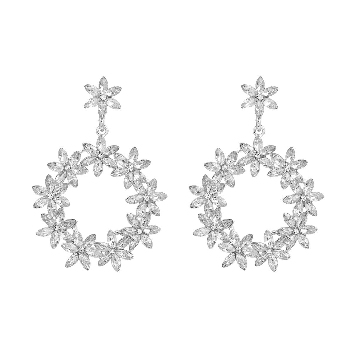 Wholesale Colored Diamond Earrings Full Diamond Flower Alloy Earrings ACC-ES-JL006