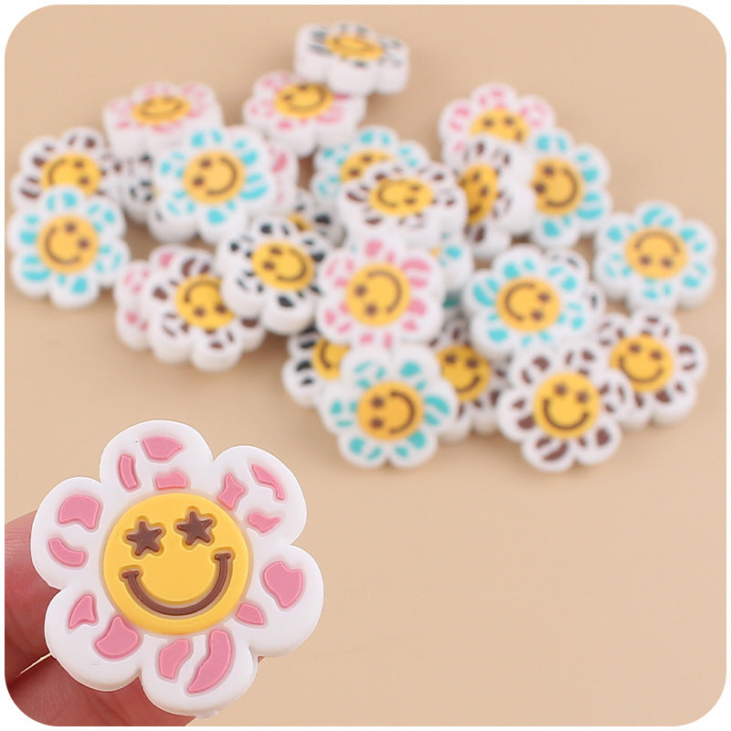Wholesale 10pcs Cartoon Smiling Face Flower Silicone Beads ACC-BDS-GuangTian011