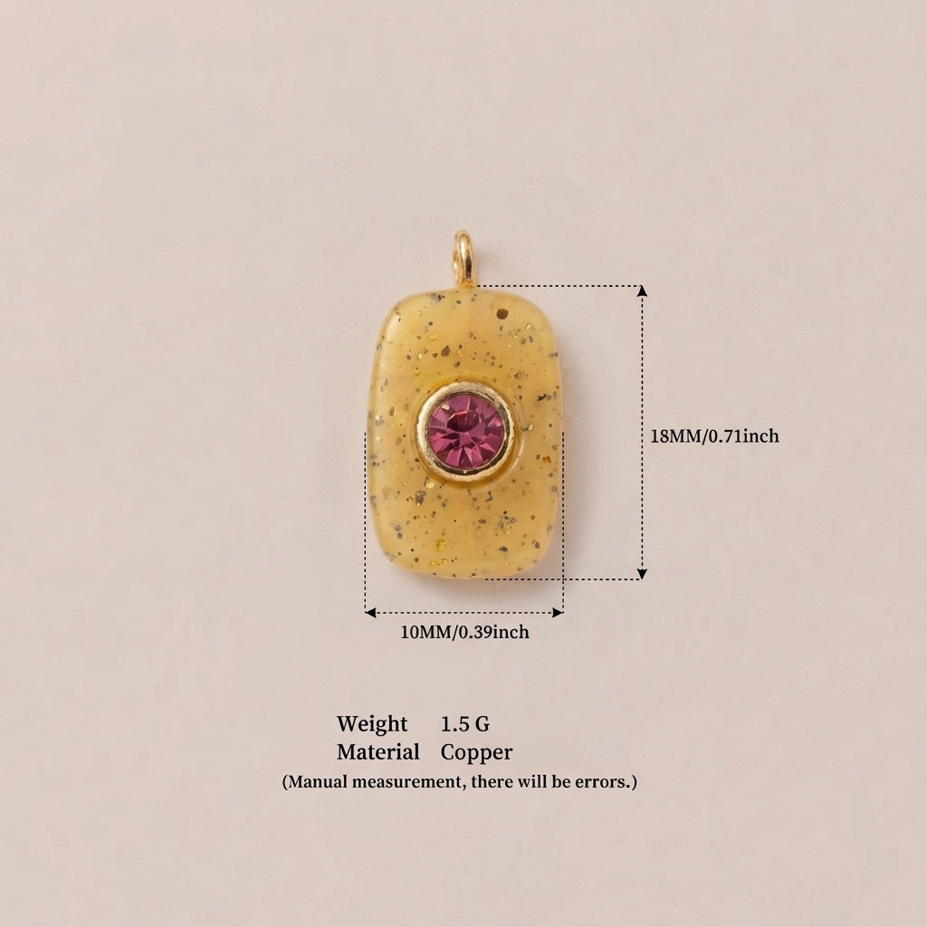 Wholesale Cross-Border Independent Website New Dopamine-Colored Birthstone Zircon Round and Square Cute DIY Pendant Gold-Plated