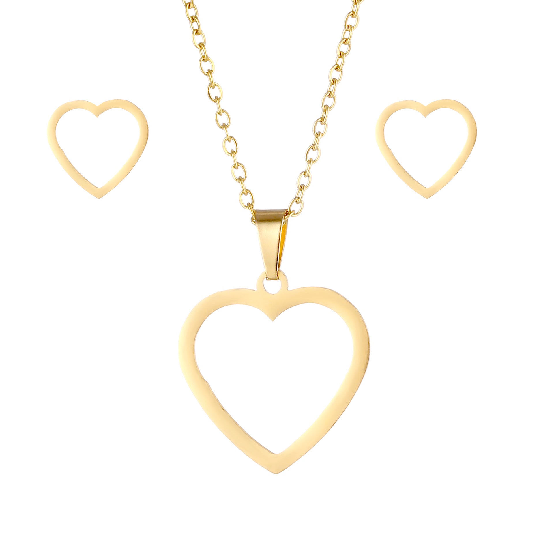 Wholesale Gold Simple Love Stainless Steel Necklace Earrings Set ACC-ES-MinM030