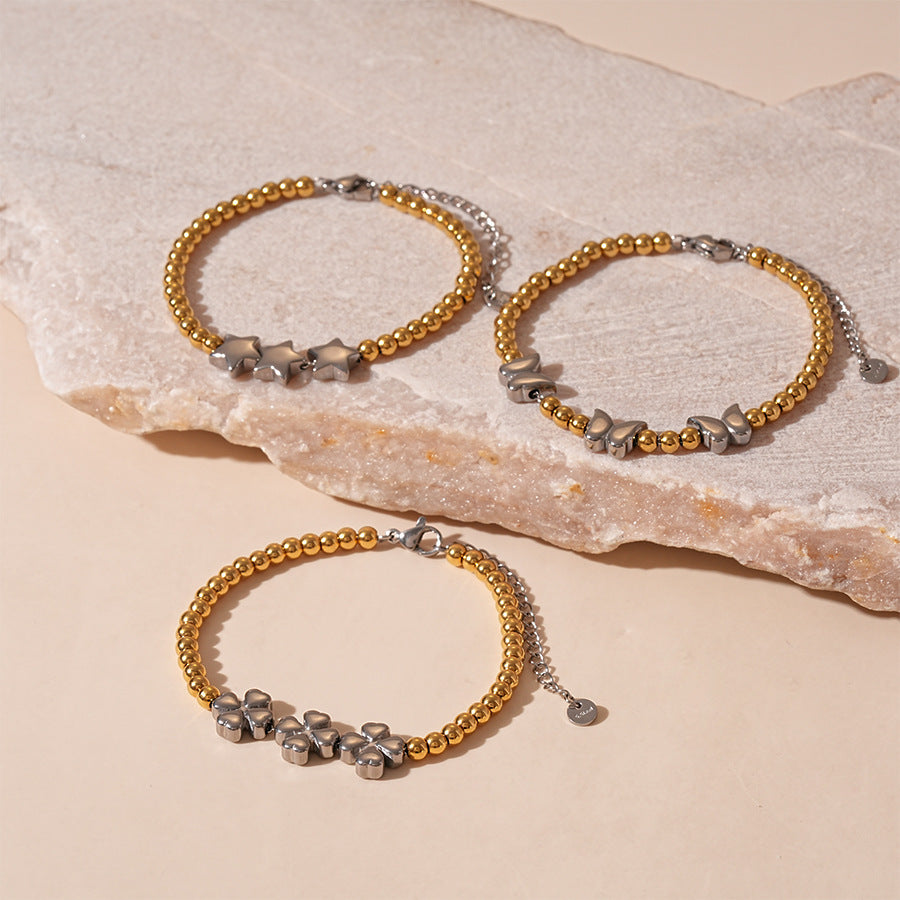 Wholesale Titanium  steel butterfly star flower beaded bracelet