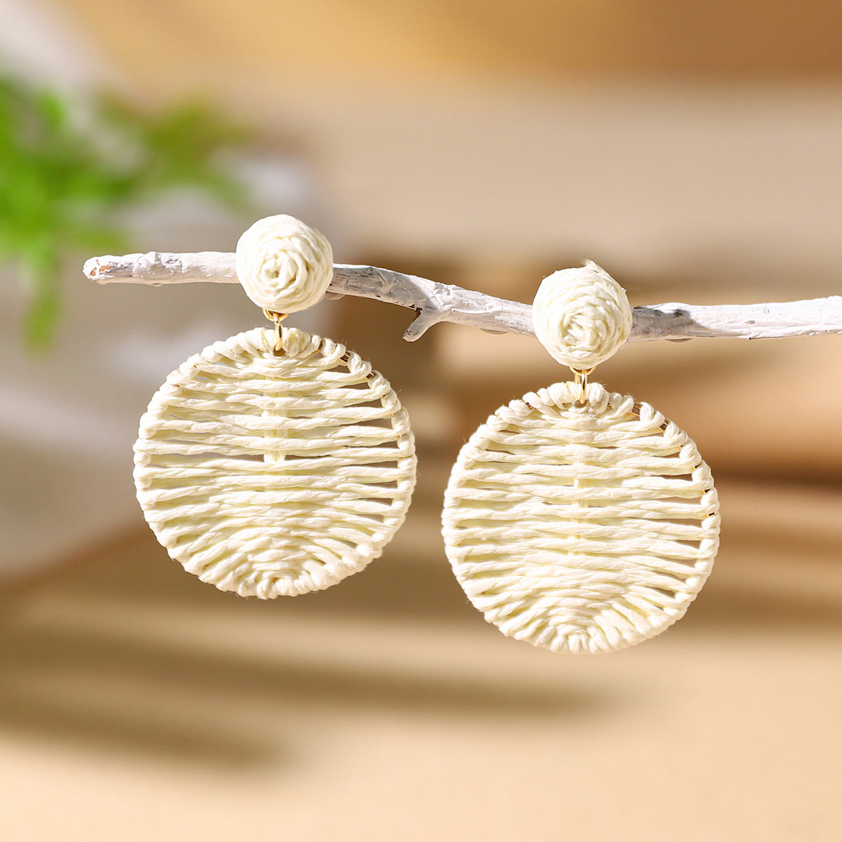 Wholesale Bohemian Exaggerated Raffia Earrings Hand Woven ACC-ES-XLH002