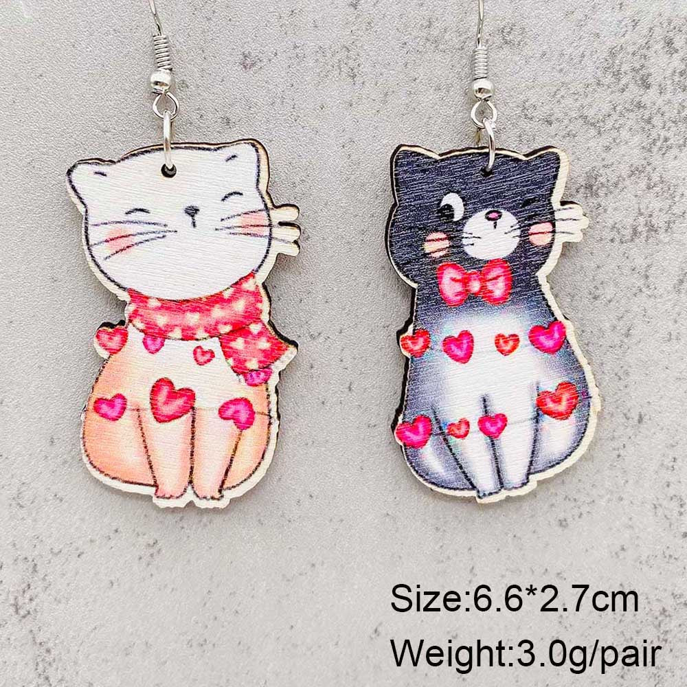 Wholesale  Valentine's Day earrings cute cat leopard cactus wooden earrings