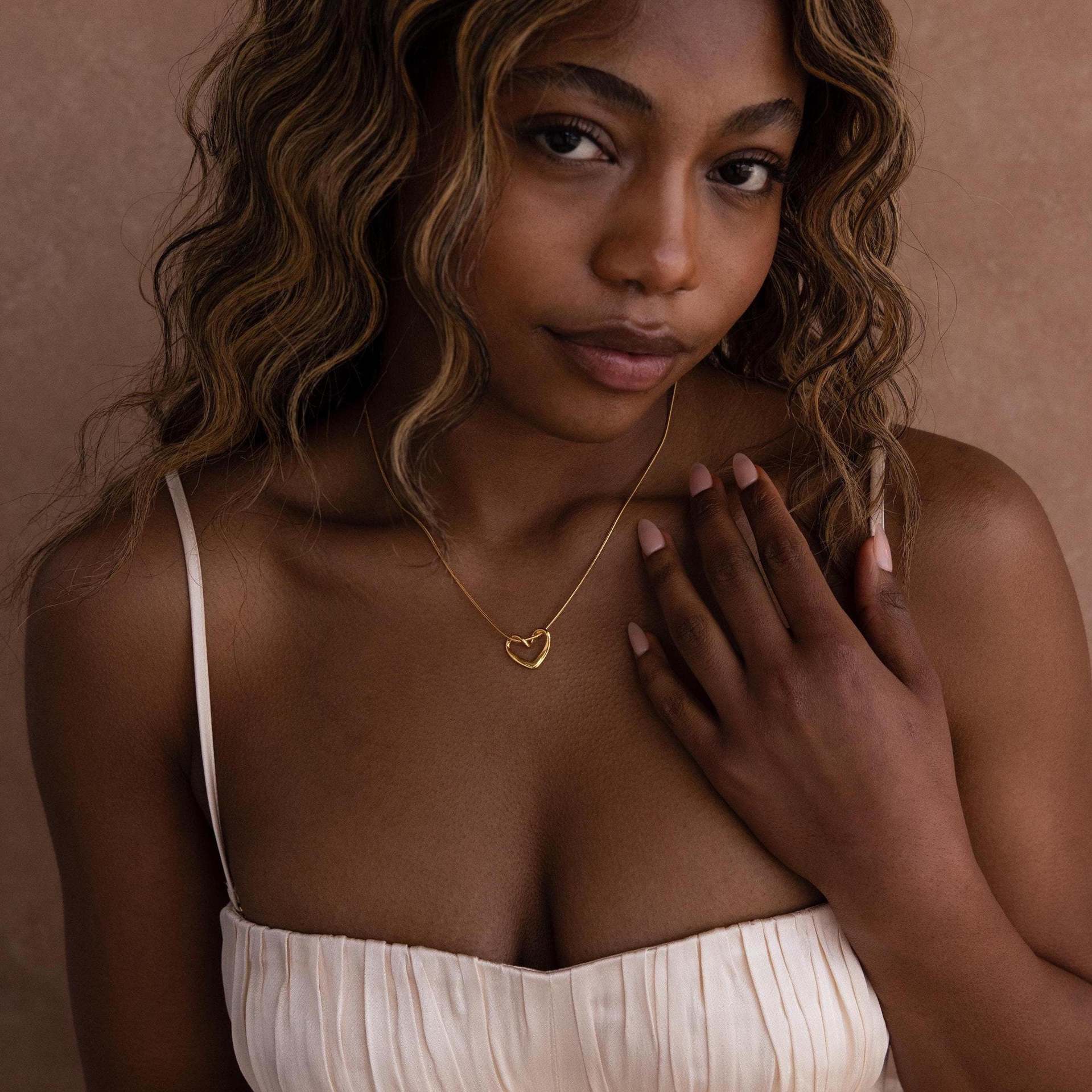 Wholesale Hollow Heart Necklace Stainless Steel 18k Gold Color Preservation Necklaces