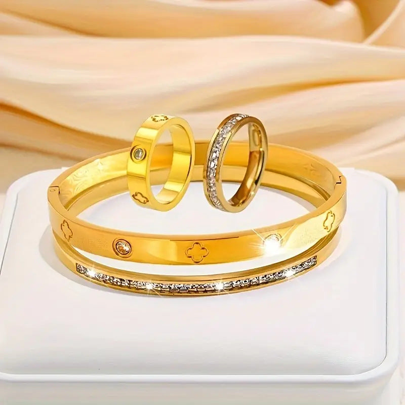 Wholesale Vintage Stainless Steel 4 Piece Bracelet and Ring Jewelry Set for Women