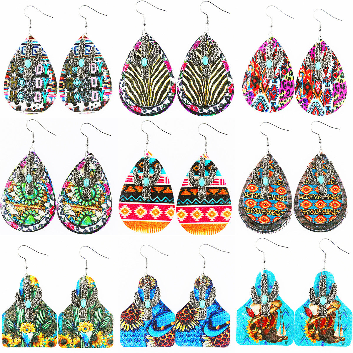 Wholesale Western Denim style distressed Denim leather earrings