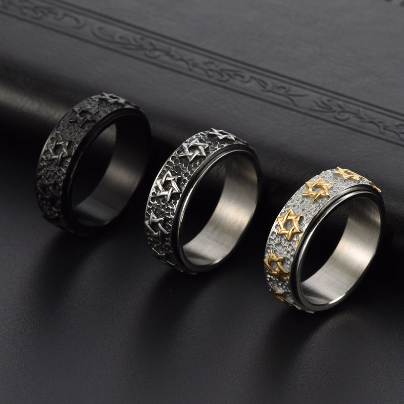 Anello stella a sei punte in acciaio al titanio all'ingrosso