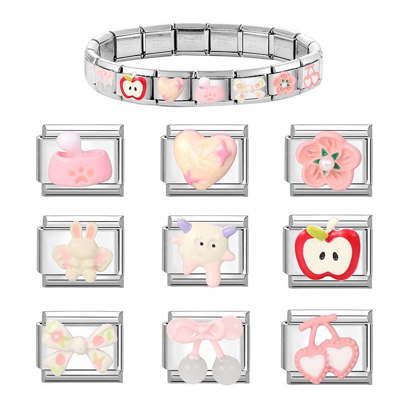 Wholesale  Italian Charm Bracelet 9mm DIY Creative Pink Cute Cartoon  Creative Stainless Steel Composable Bracelet