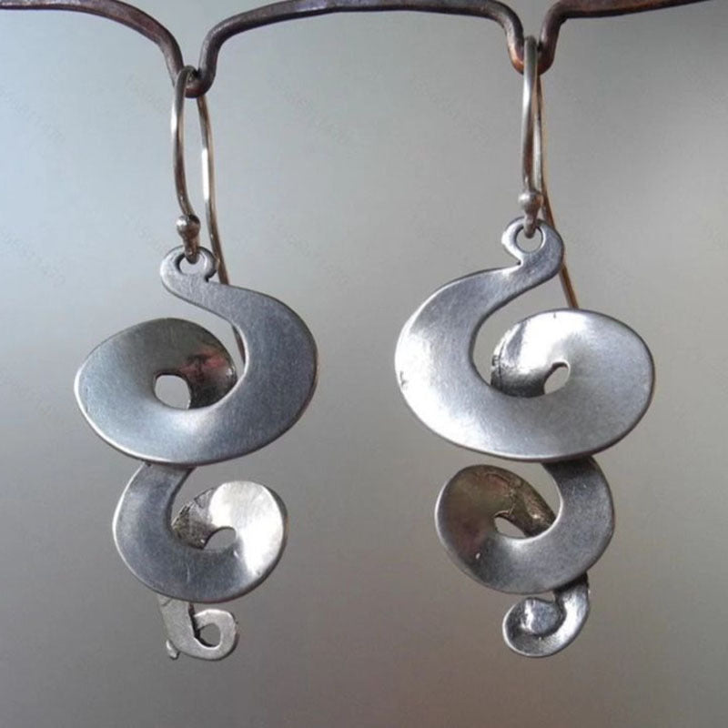 Wholesale Geometric Gypsy Curved Metal Earrings Vintage Hollow Curly Ancient Silver Earrings