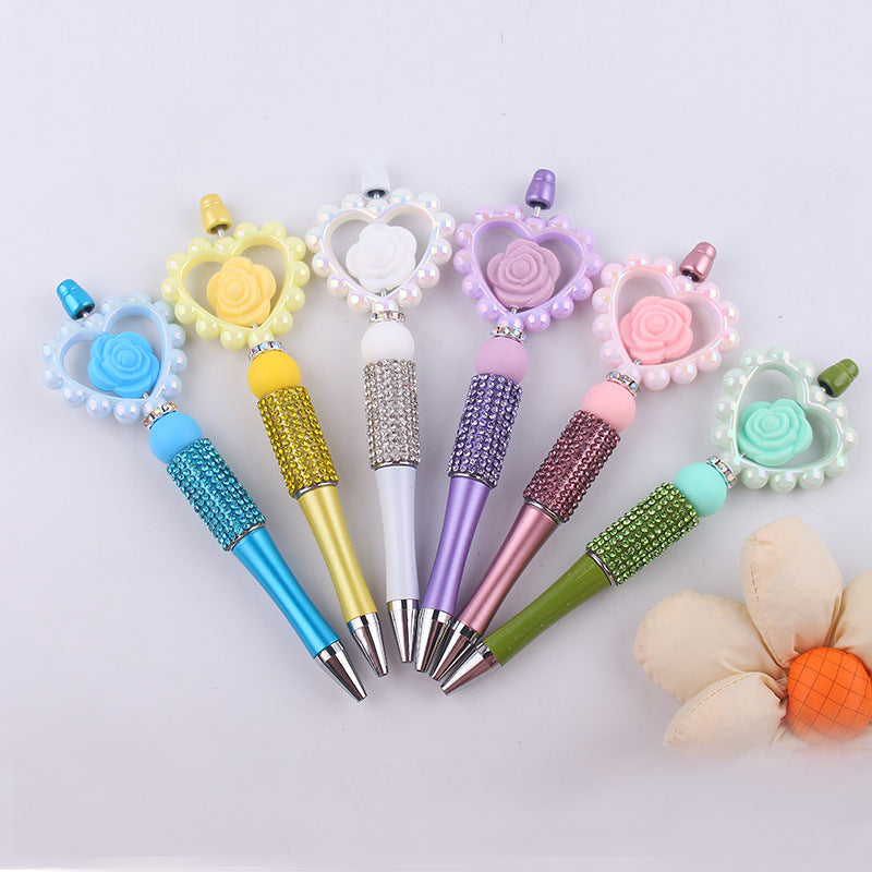 Wholesale  cartoon silicone love rose teether beads beaded pen