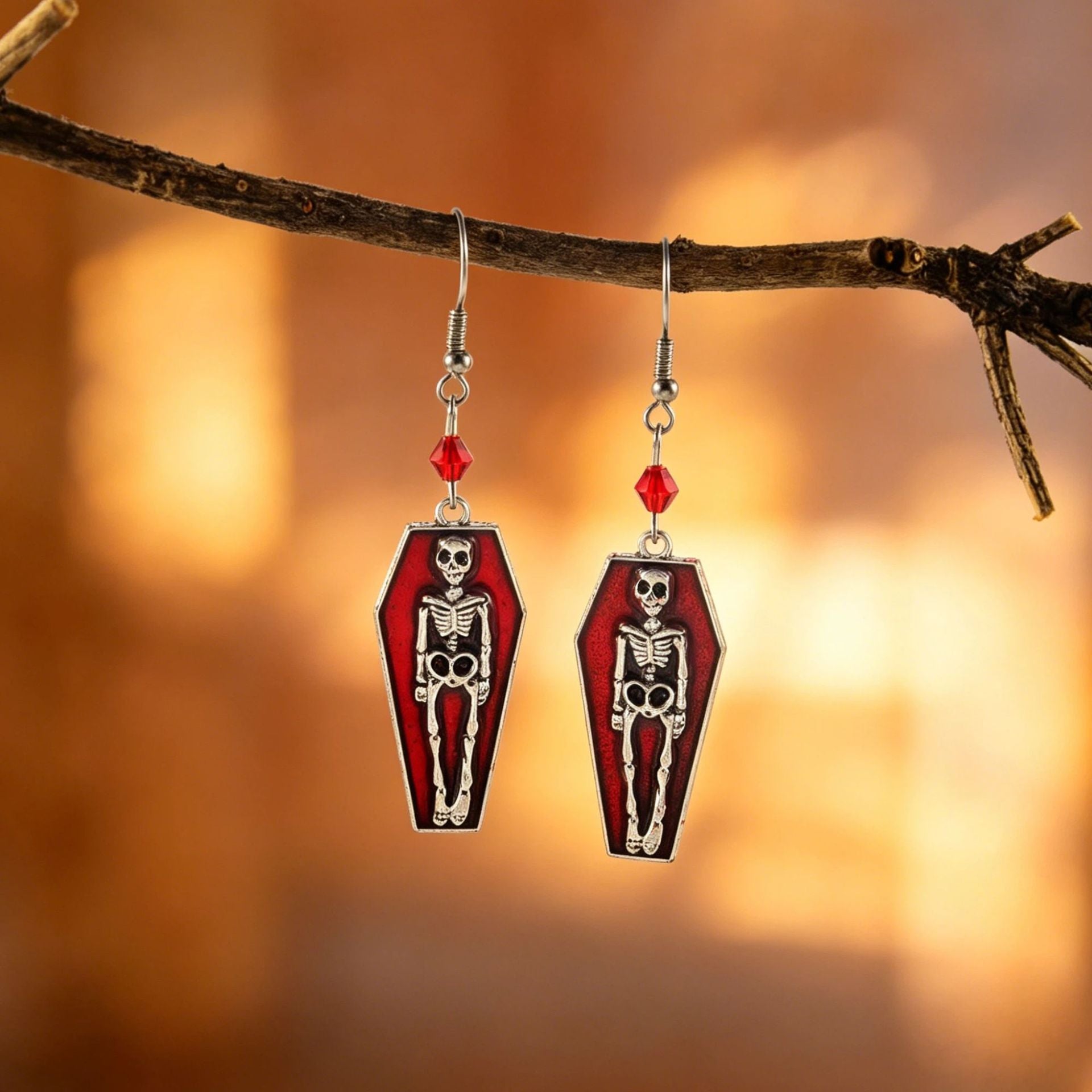 Wholesale Zinc Alloy  Coffin Skull Pendant Ear Hooks Retro Gothic Fashion Jewelry Accessory For Women