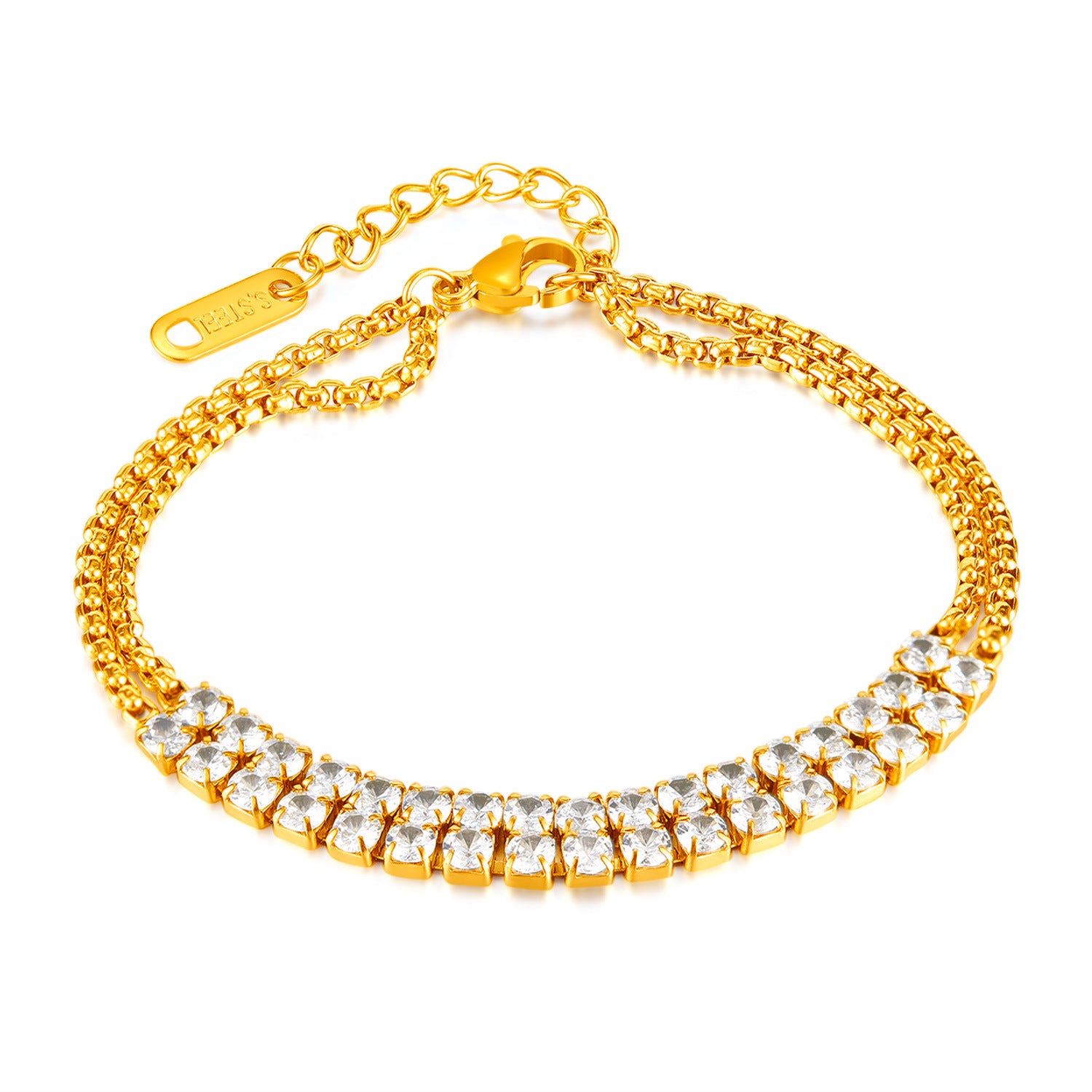Wholesale  Stainless Steel Double Chain Double Row Diamond Simple Bracelet