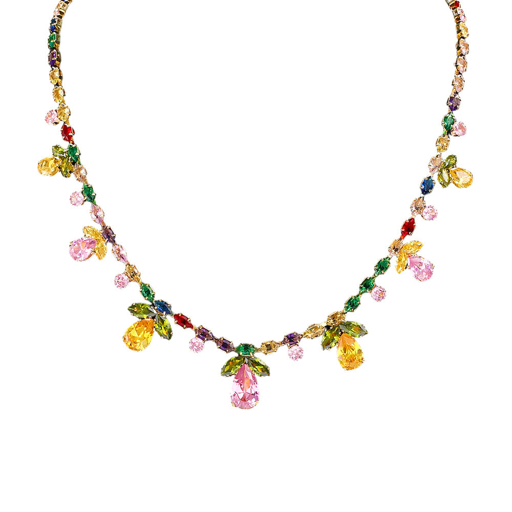 Wholesale Colorful Zircon Teardrop Leaf Necklace and Earring Set