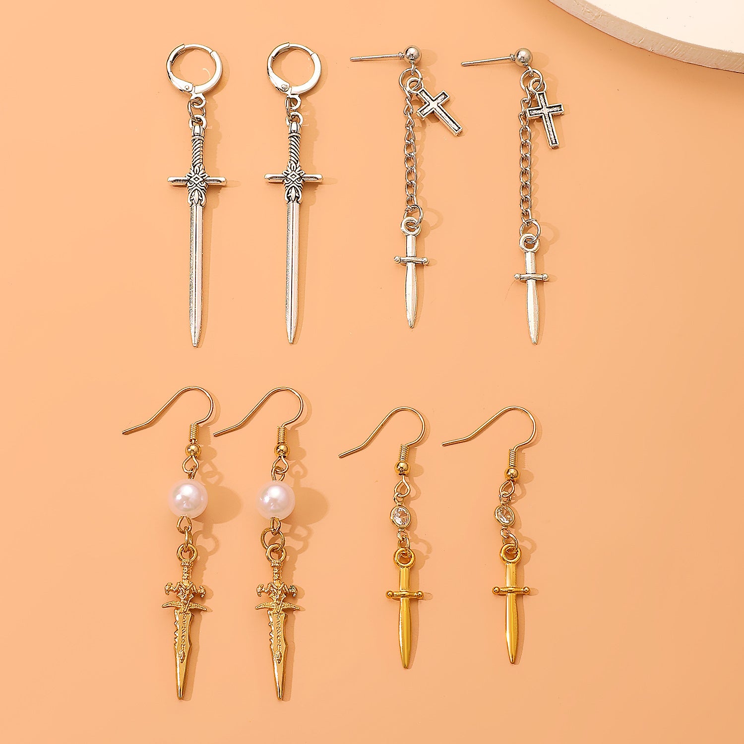 Wholesale Cross Sword Round Alloy Earrings ACC-ES-MY034