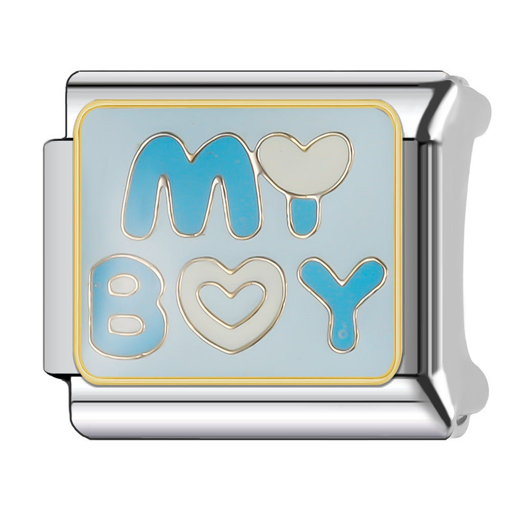 Wholesale Italian Charm Bracelet 9mm DIY Splicing English Series Cute Cartoon Stainless Steel Composable Bracelet