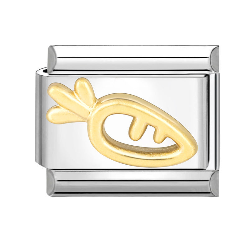 Gold-colored carrot motif on a silver-tone Italian modular charm link