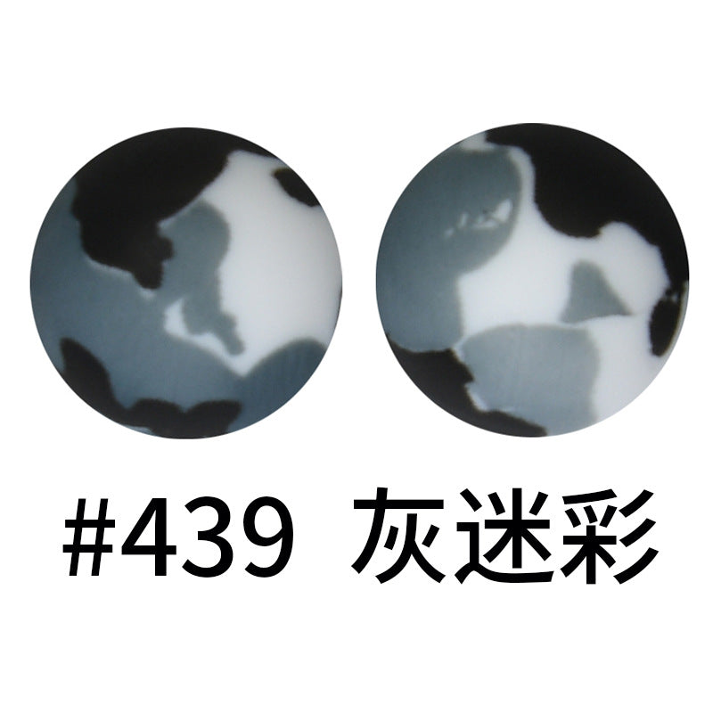 Wholesale 50pcs 15mm Western Style Leopard Skull Color Aztec Printed Silicone Balls Beads ACC-BDS-HeSheng002