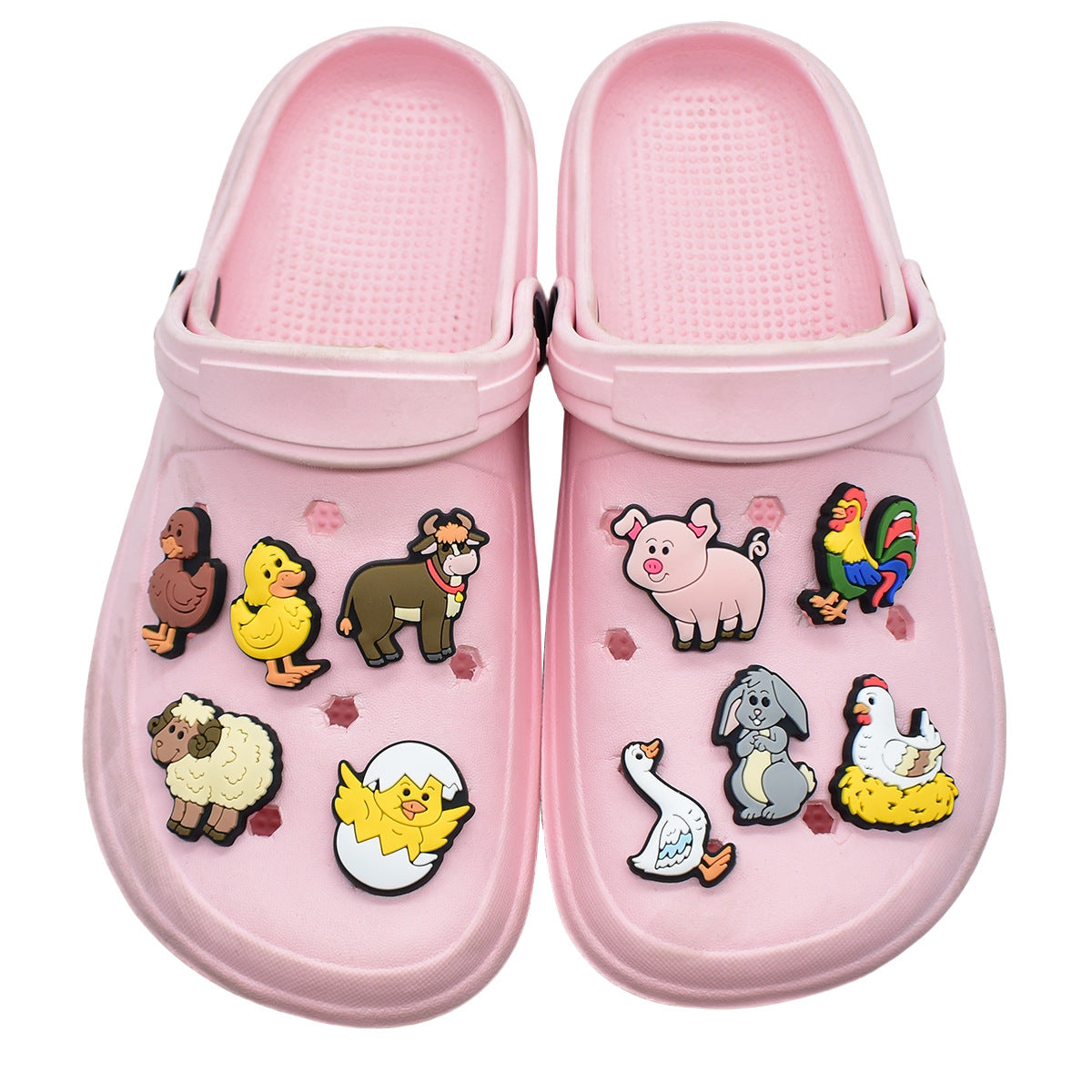 Decorazione casuale all'ingrosso della fibbia della scarpa in gomma morbida in PVC da fattoria da 100 pezzi