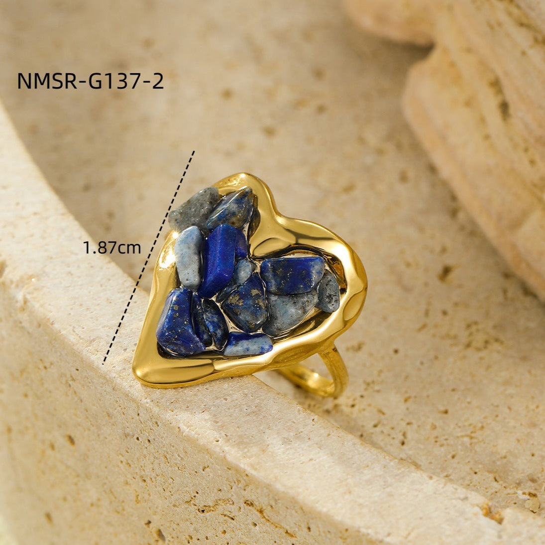 Wholesale  small stainless steel plated 18K gold love inlaid natural stone  ring
