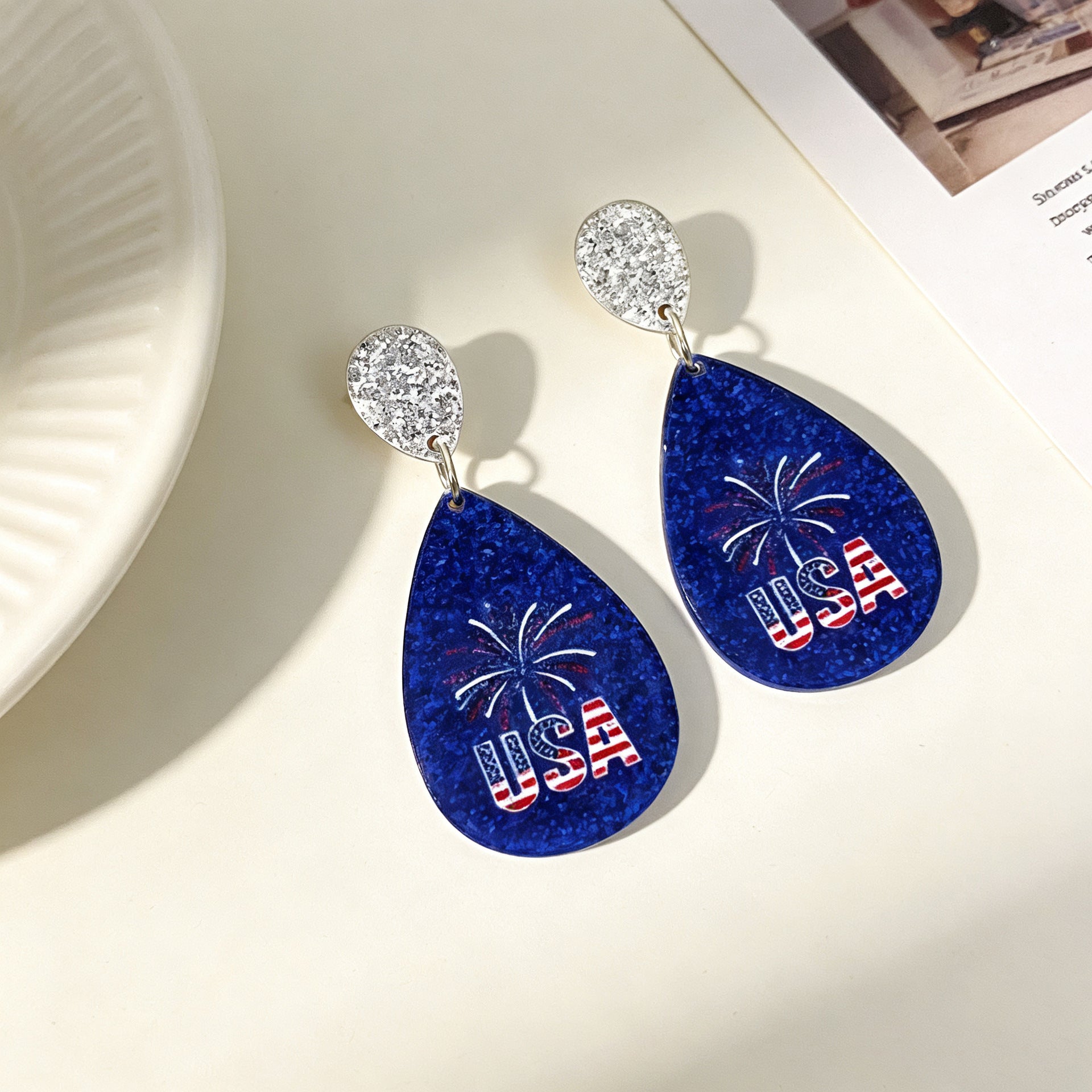 Wholesale Independence Day Flag-Colored Acrylic Earrings