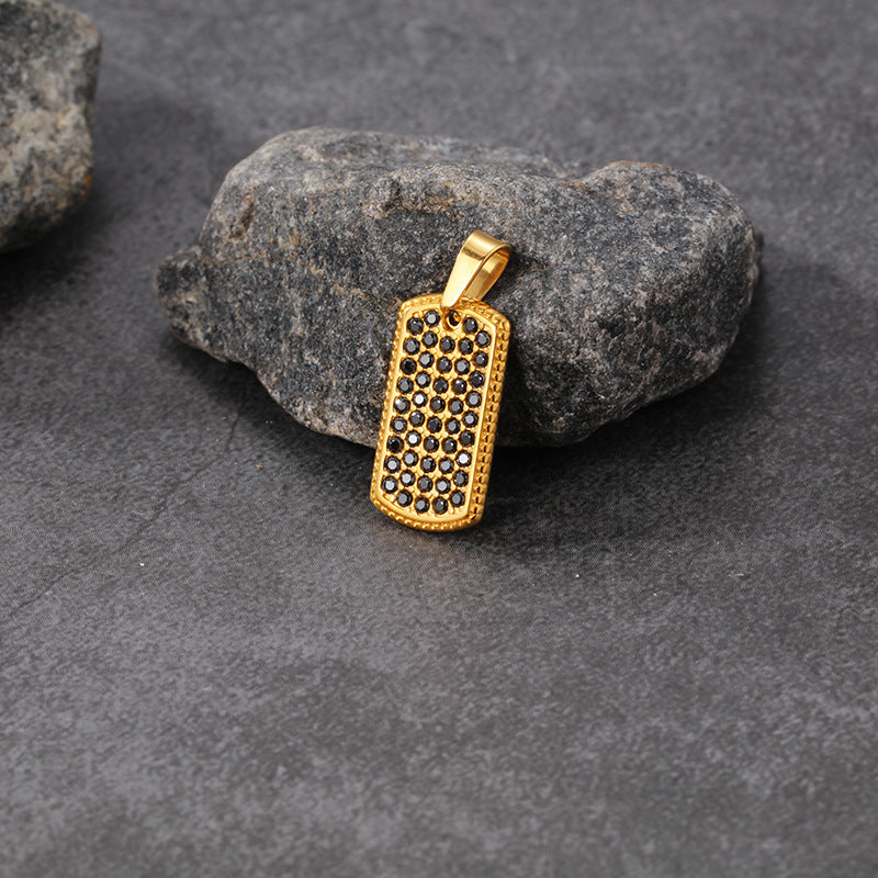Wholesale European Street Style Unisex Necklace Square Diamond Pendant Stainless Steel Fashion Accessory