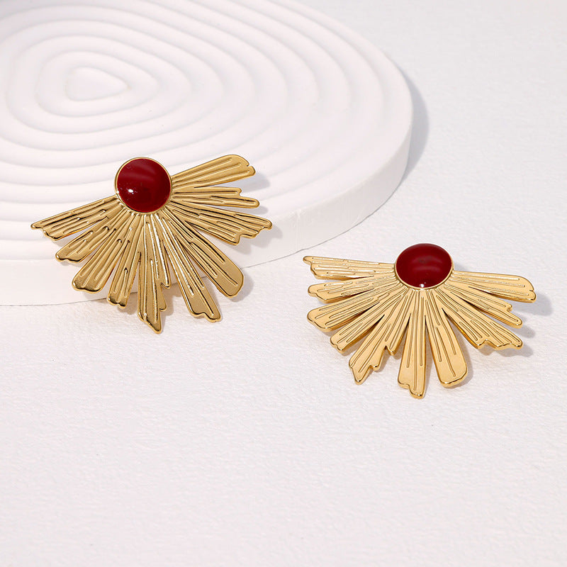 Wholesale irregular fan-shaped high-grade stainless steel earrings