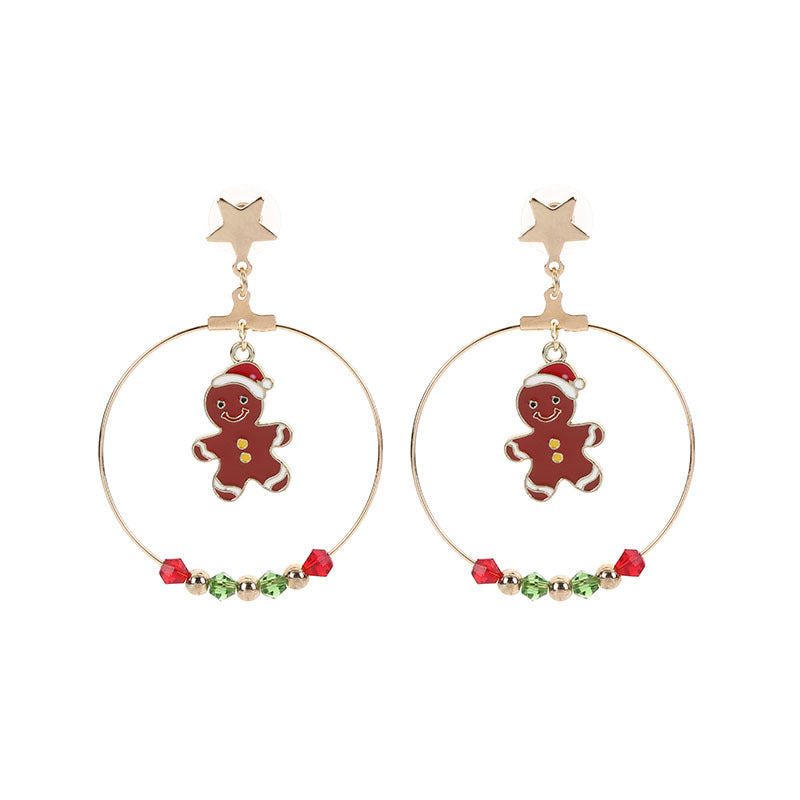 Wholesale Christmas Big Gold Hoop Red and Green Small Beads Star Earrings ACC-ES-Boman002