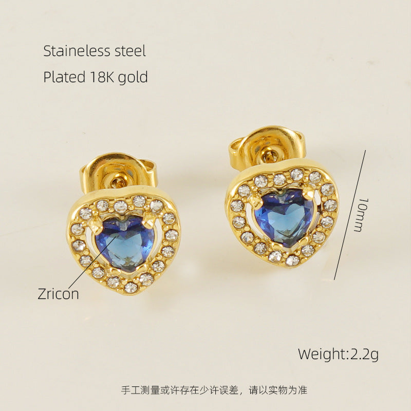 Wholesale Stainless Steel Diamond-encrusted Zircon Love Earrings