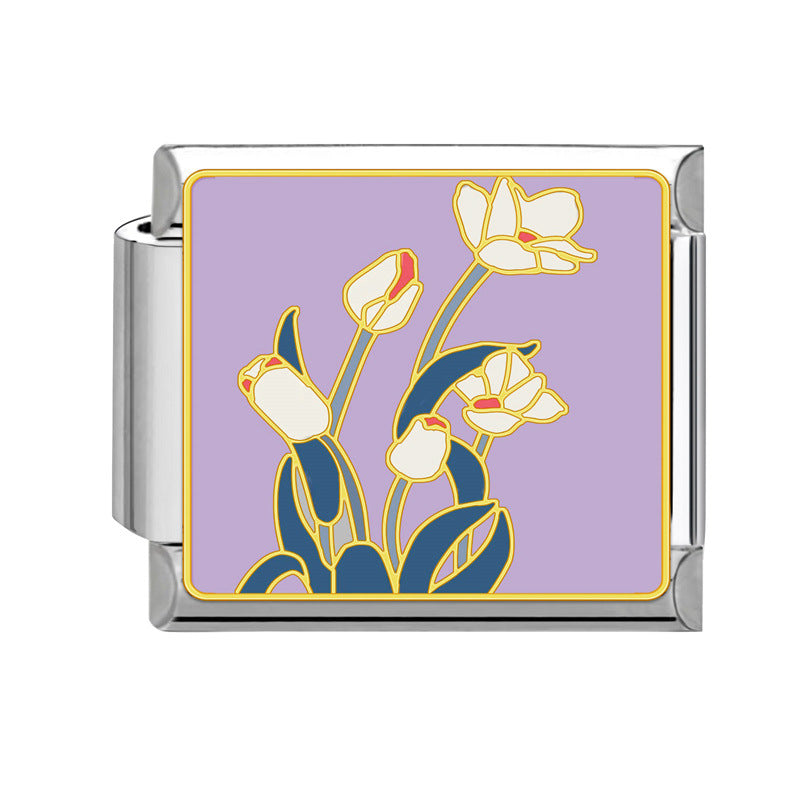 Wholesale Italian Modular Bracelet 9mm DIY Splicing Removable Stainless Steel Flower Combinable Bracelet