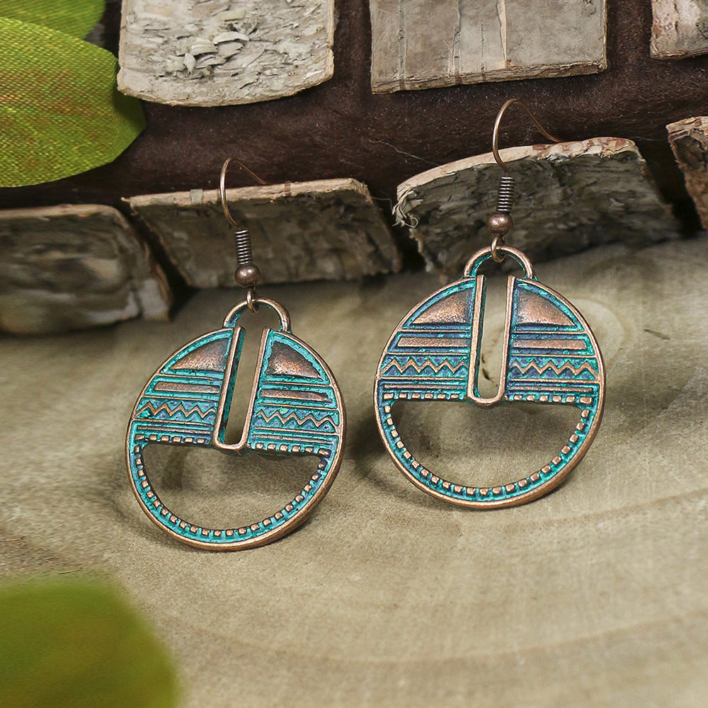 Wholesale Retro Ethnic Style Double Layer Turquoise Stud Earrings Tassel Earrings ACC-ES-MoMo008