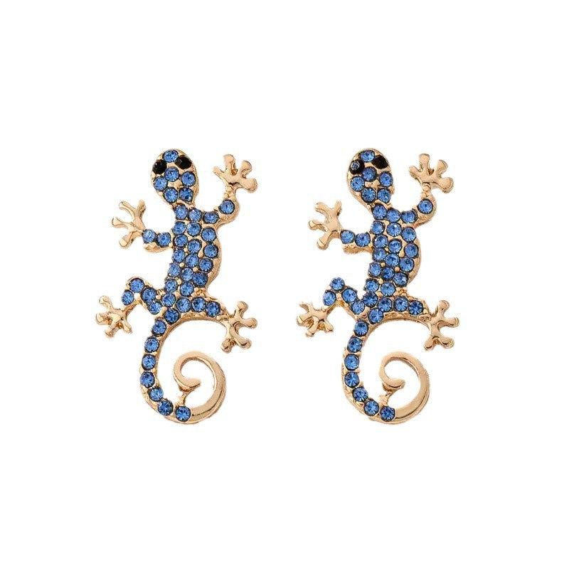 Wholesale diamond-encrusted lizard cute personality earrings