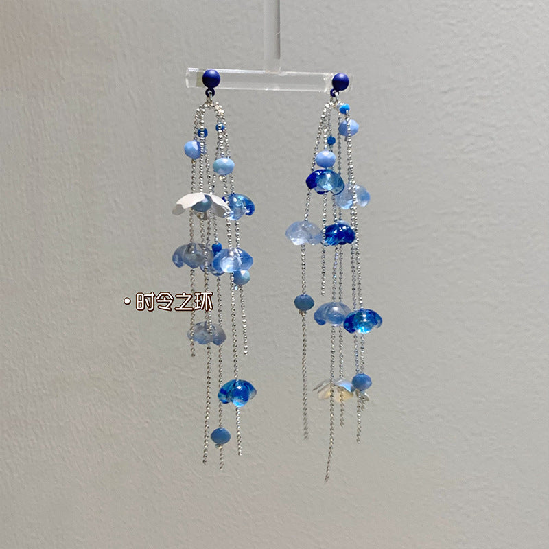 Wholesale Embossed Hazy Blue Vintage Drip Glaze Rose Flower Zircon Earrings
