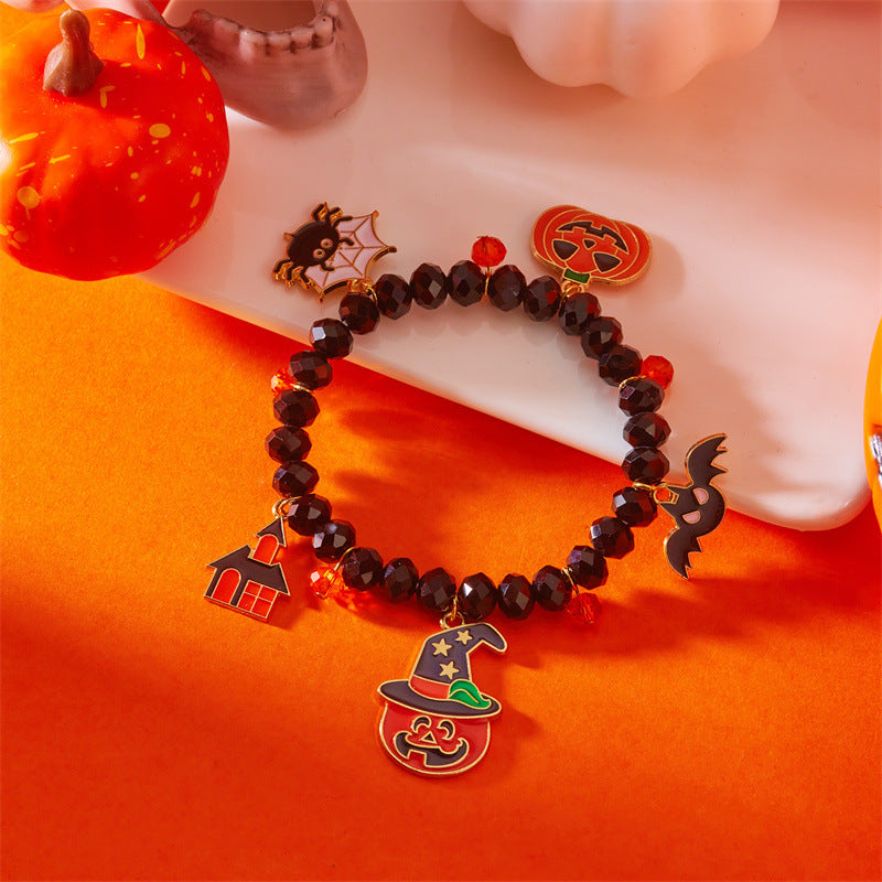 Wholesale Halloween Bracelet  Pumpkin Spider Crystal Beaded Bracelet