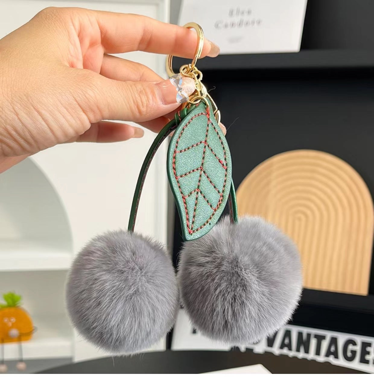 Wholesale genuine rex rabbit fur cherry car keychain