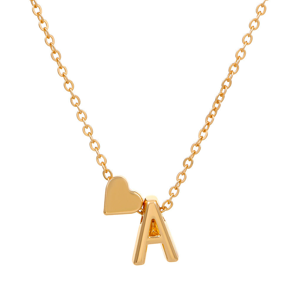 Wholesale Heart-shaped 26-letter English alphabet pendant necklace