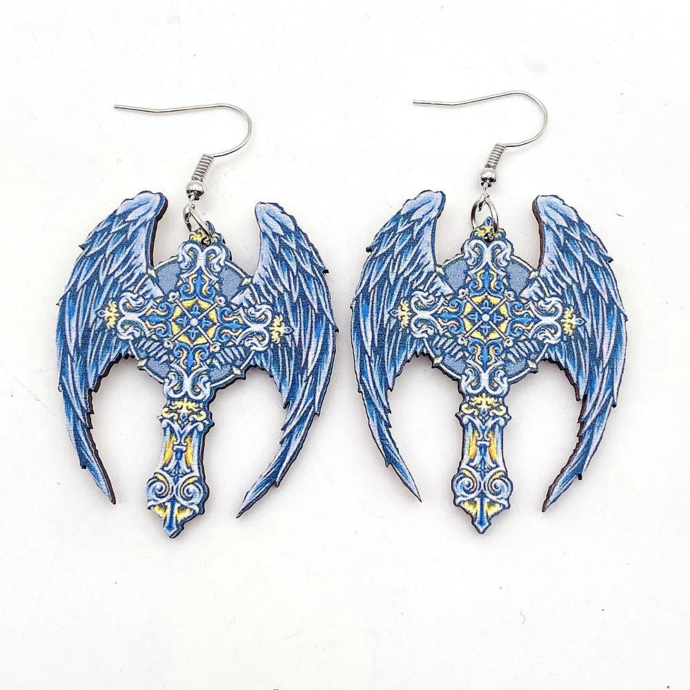 Wholesale  Wooden Earrings Cross Baroque Dark Embossed Gothic Style Earrings