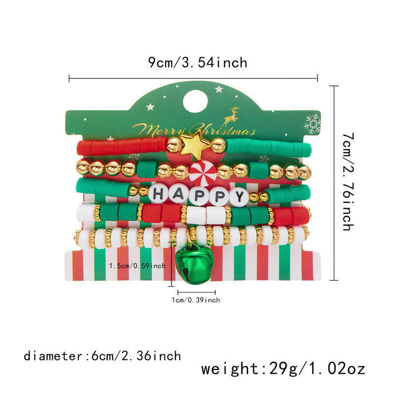 Wholesale Christmas Tree Bell Soft Clay Paper Card Bracelet Set