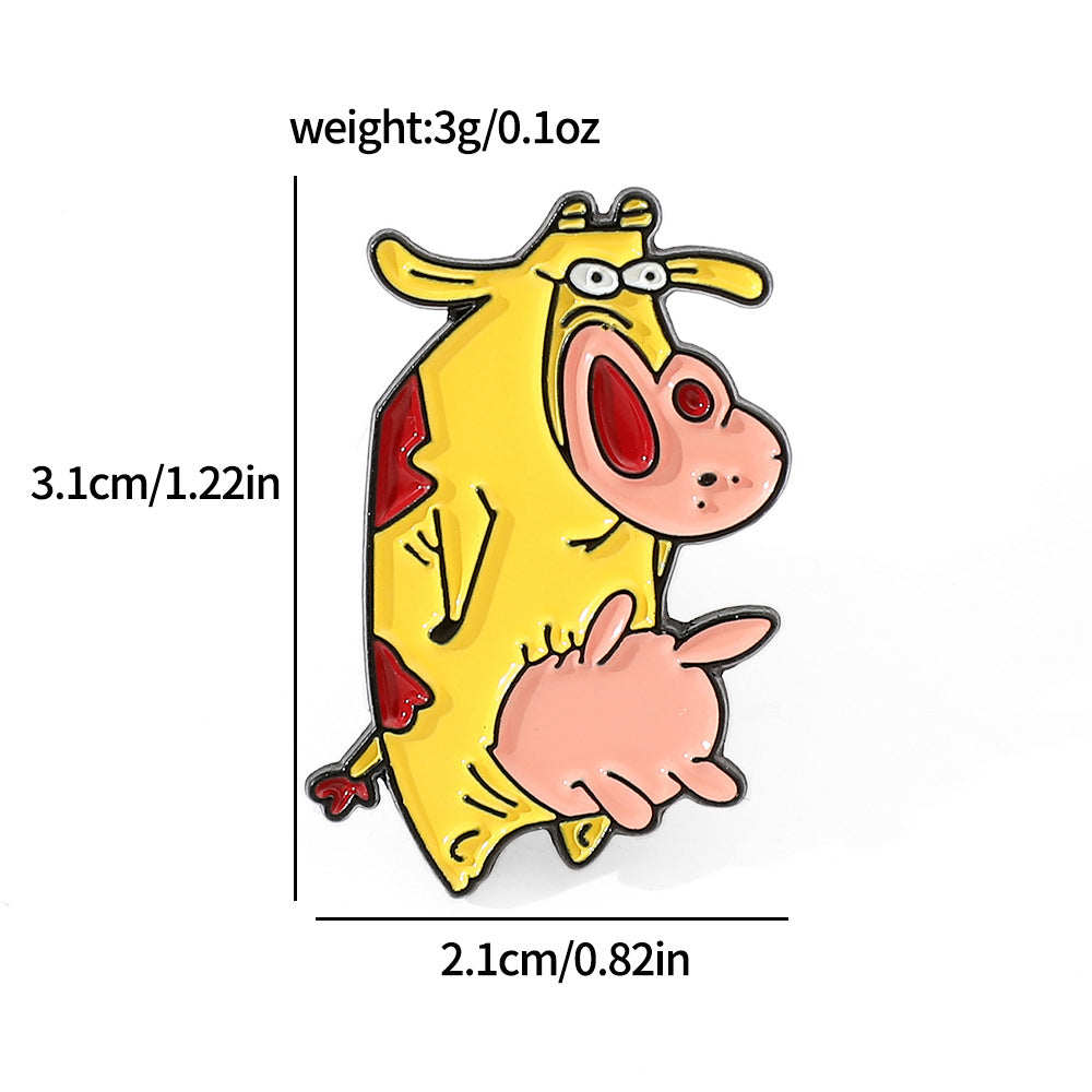 Wholesale Cartoon Creative Personality Chicken and Cow Metal Brooch