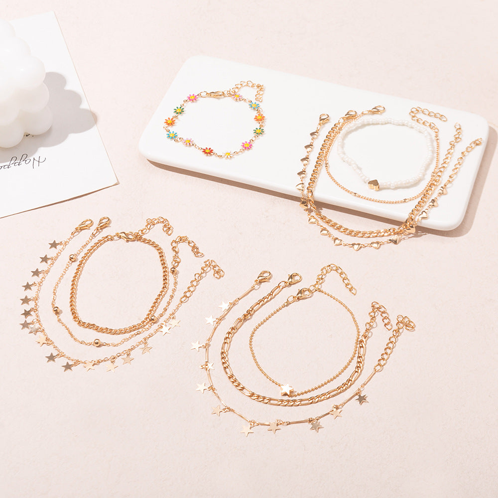 Wholesale Casual Travel Women's Metal Foot Bracelet Star Drop Oil Small Flower  Anklets