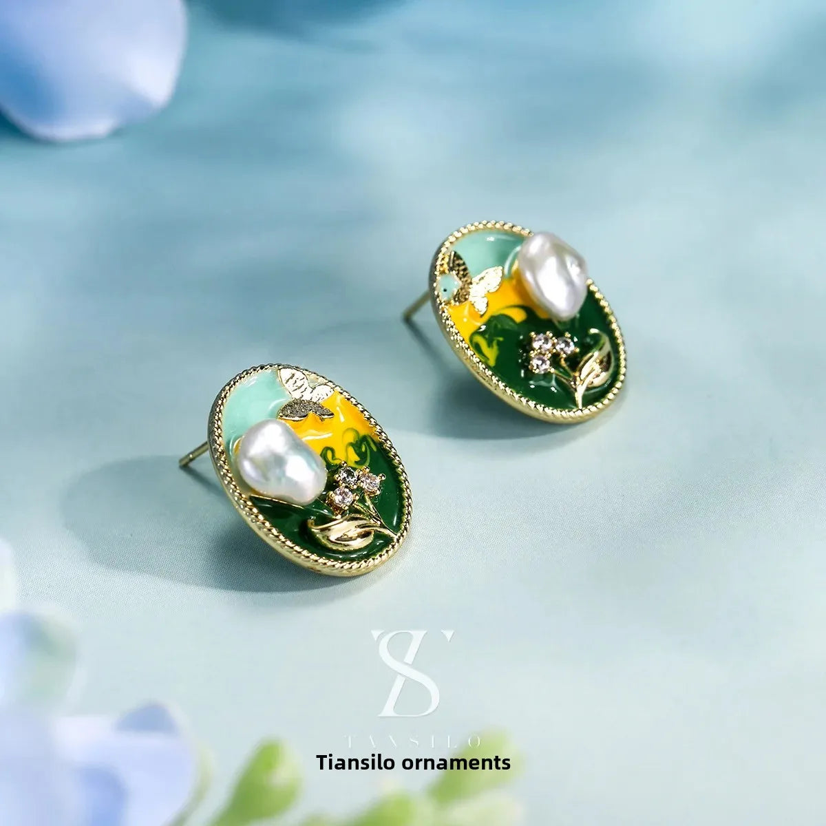 Wholesale Natural Pearl Oil Painting Necklace Jewelry Set