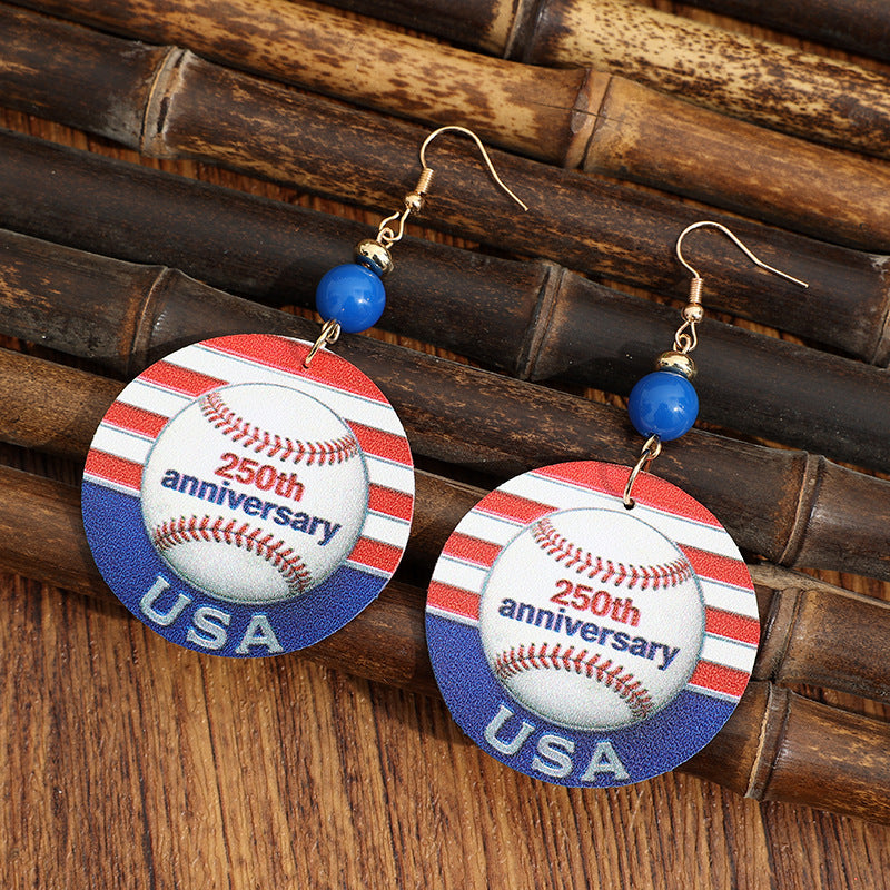 Wholesale Leather American Anniversary 250th Anniversary Baseball Commemorative Earrings