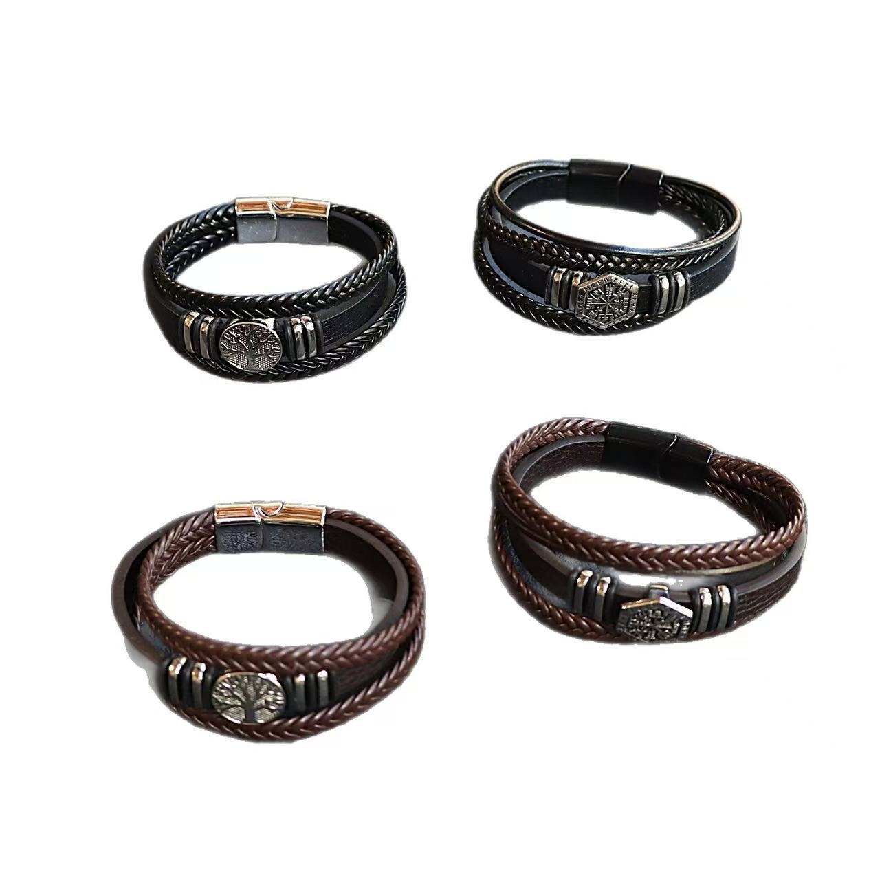 Wholesale Stylish Tree of Life Anchor Punk Magnetic Clasp Bracelet Unisex Fashion Accessory Boutique Gift